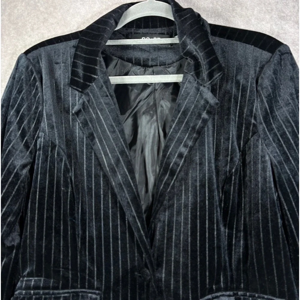 DO+BE Blazer Women M‎ Black Pinstripe Velvet Single Button Career Chic Mob Wives